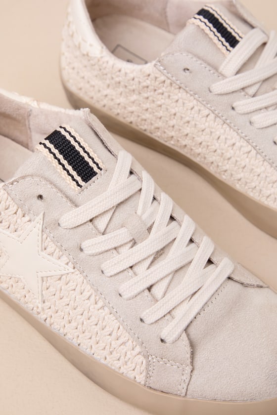Shop Shu Shop Paula Bone Woven Lace-up Flatform Color Block Sneakers In White