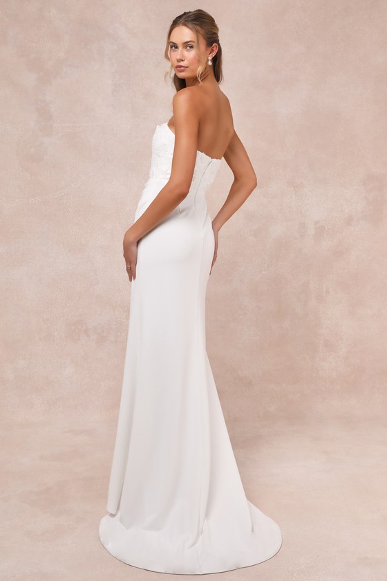 Shop Lulus Refined Glow White 3d Embroidered Sequin Strapless Maxi Dress