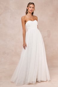 Blissful Forever White Tulle Lace Strapless Pleated Maxi Dress 2