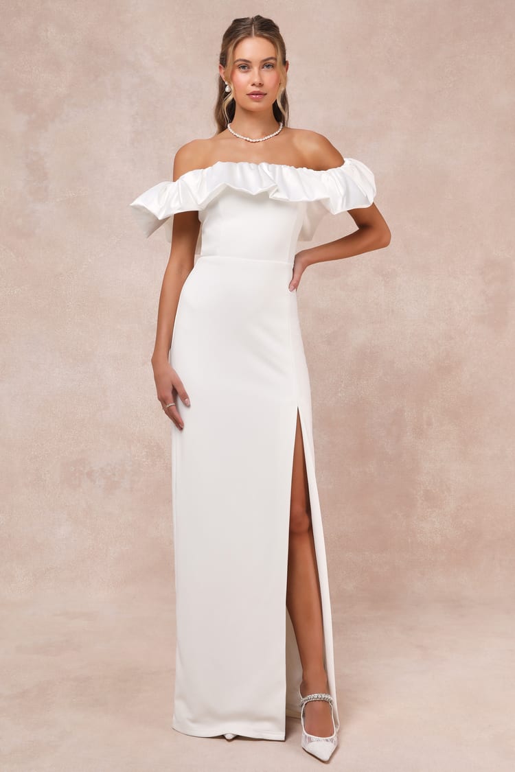 white christmas dresses White Satin Mini Dress with Ruffles