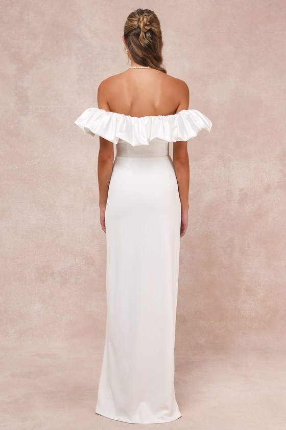 Lulus Sincerely Passionate White Ruffled Off-the-shoulder Maxi Dress In White