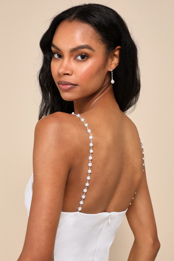 Dazzling Impression White Pearl Rhinestone Bodycon Midi Dress 5