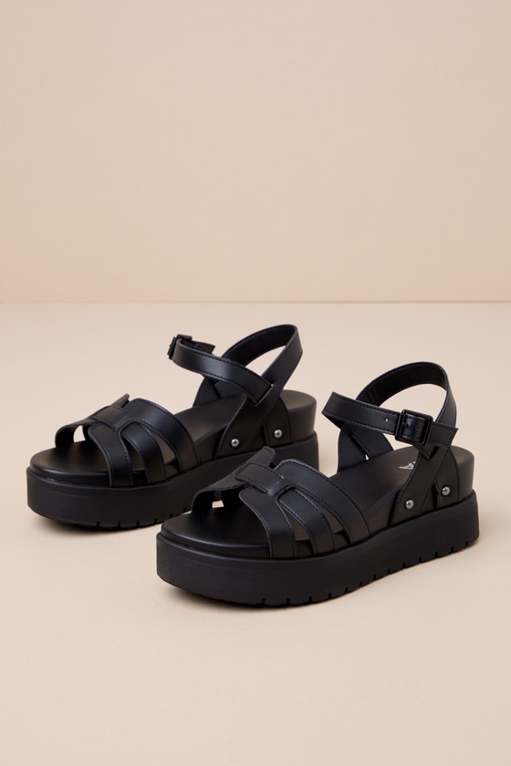 Mia Kenedi Black Strappy Flatform Ankle Strap Sandals