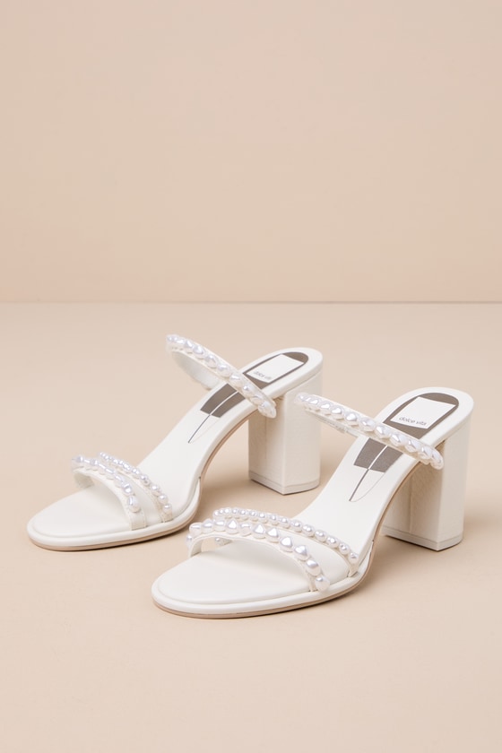 Shop Dolce Vita Barrit Pearl Vanilla Embellished Strappy High Heel Sandals In White