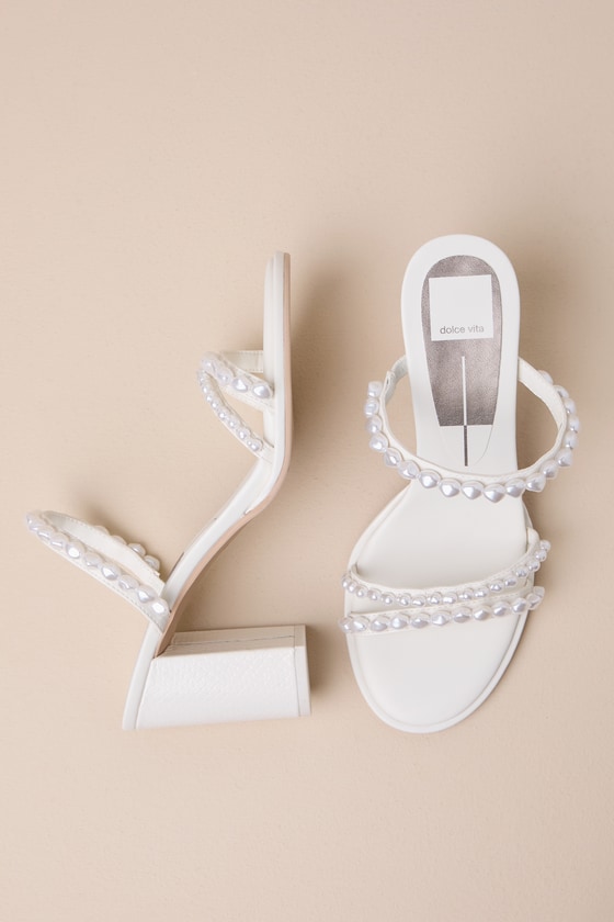 Shop Dolce Vita Barrit Pearl Vanilla Embellished Strappy High Heel Sandals In White