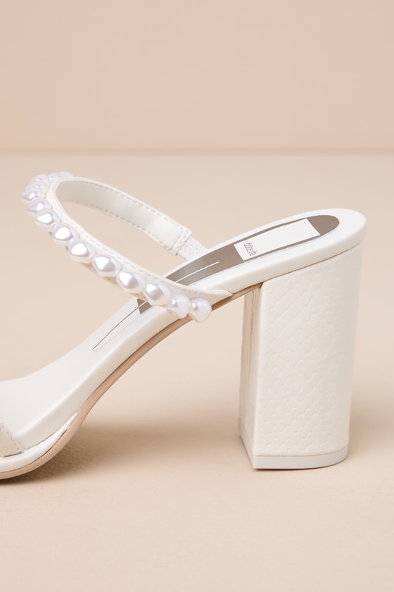 Shop Dolce Vita Barrit Pearl Vanilla Embellished Strappy High Heel Sandals In White