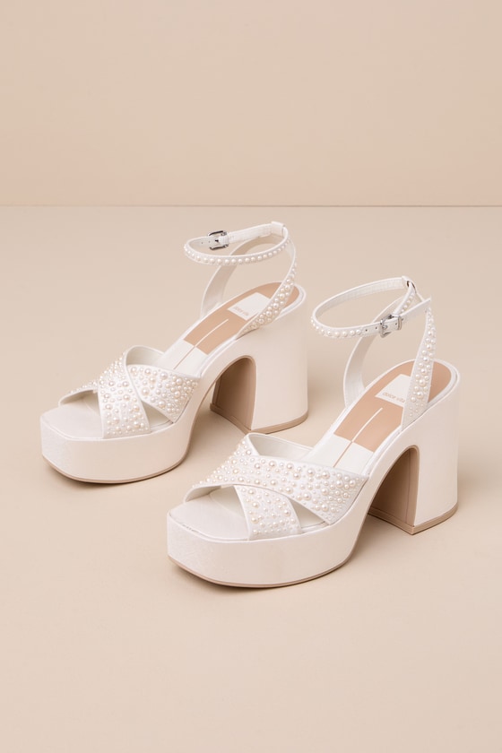 Dolce Vita Wessi Vanilla Pearl Platform Ankle Strap High Heels In White