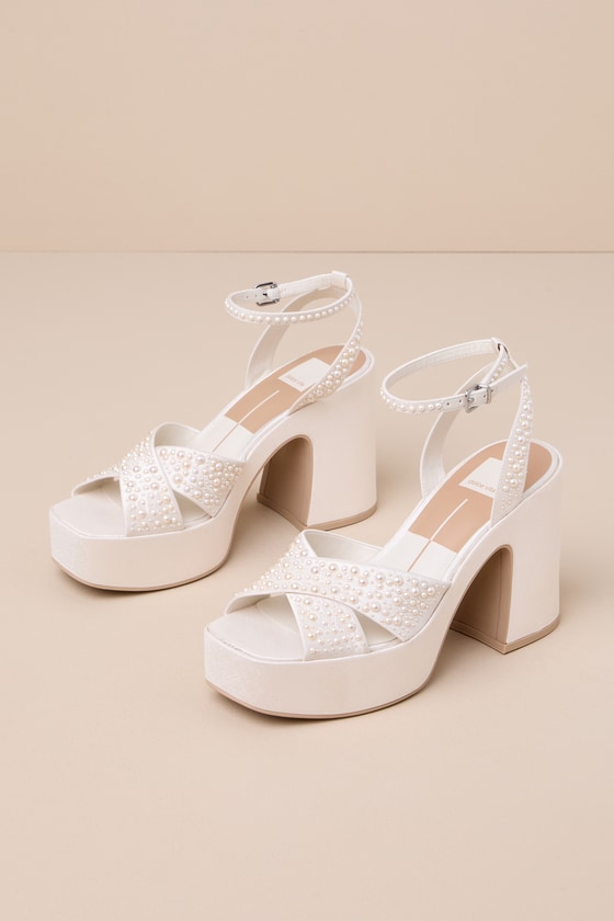 Wessi Vanilla Pearl Platform Ankle Strap High Heels 1