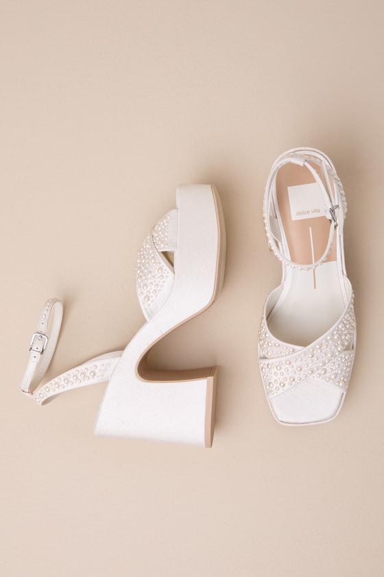 Shop Dolce Vita Wessi Vanilla Pearl Platform Ankle Strap High Heels In White