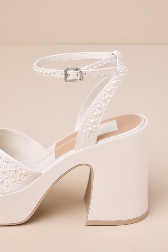 Shop Dolce Vita Wessi Vanilla Pearl Platform Ankle Strap High Heels In White
