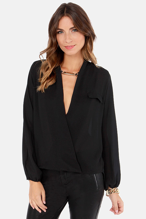 Sexy Black Top - Long Sleeve Blouse - V Neck Top - $31.00 - Lulus