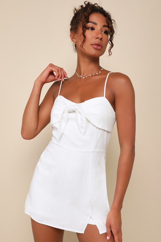 Lulus Sunny Favorite White Linen Sleeveless Tie-front Romper