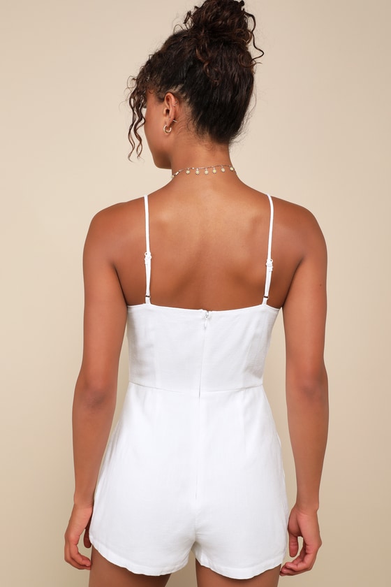 White Linen Romper - White Skort Romper - Tie-Front Skort Romper - Lulus