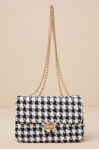 Camille Black and White Tweed Chain Strap Shoulder Bag