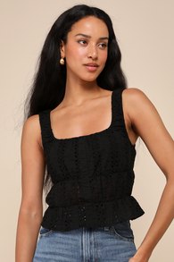 Darling Perspective Black Eyelet Embroidered Sleeveless Top