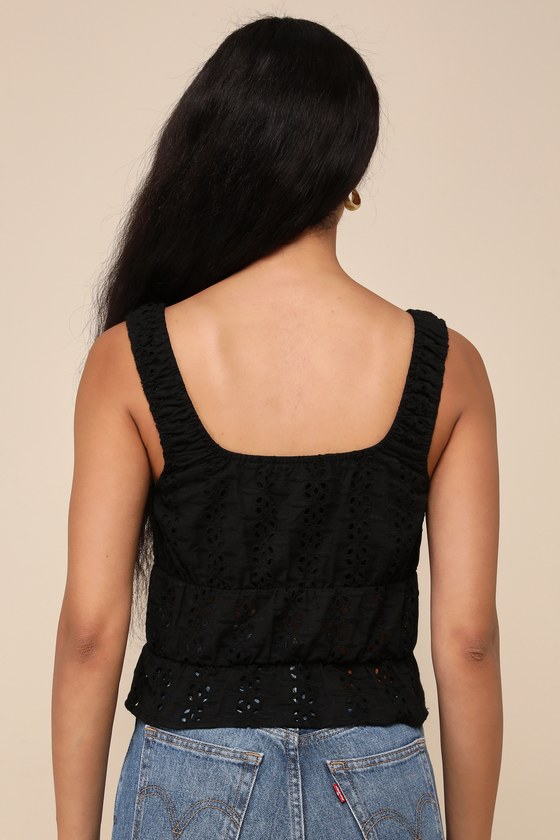 Black Eyelet Top - Embroidered Sleeveless Top - Elastic Tank Top - Lulus