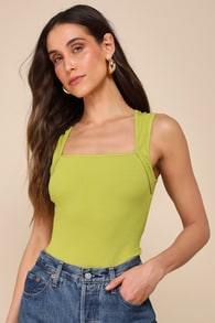 Trendy 'Til the End Lime Green Ribbed Sleeveless Bodysuit