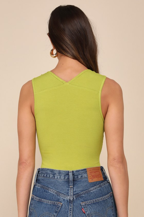 Shop Lulus Trendy 'til The End Lime Green Ribbed Sleeveless Bodysuit
