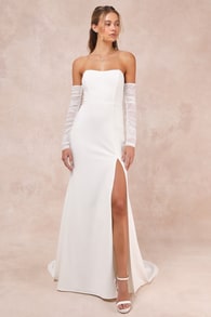 Glorious Romance White Off-the-Shoulder Mermaid Maxi Dress