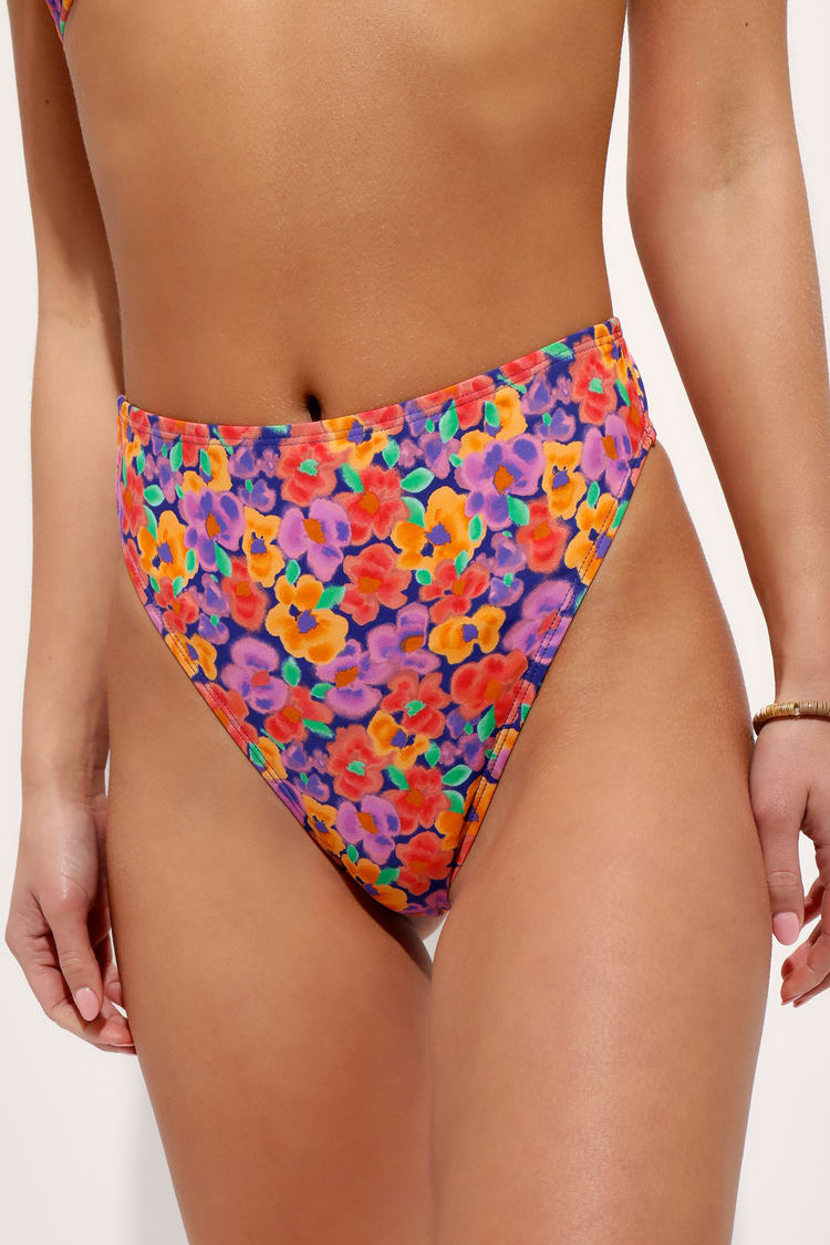 Sandy Inspiration Purple Floral High-Cut Bikini Bottoms