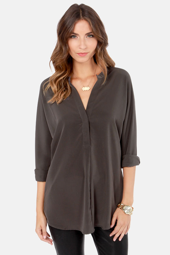 Cute Dark Grey Top - Long Sleeve Top - Grey Blouse - $38.00 - Lulus