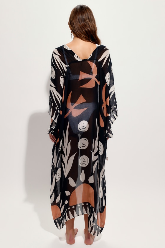 Getaway Aura Black and White Abstract Print Swim Cover-Up 3