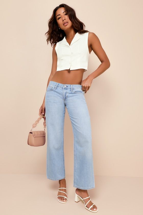 Just Black Perfectly Essential Light Wash Mid-rise Relaxed Wide-leg Jeans In Blue