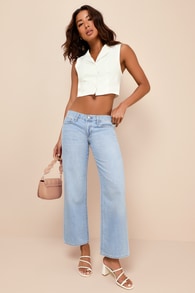 Perfectly Essential Light Wash Mid-Rise Relaxed Wide-Leg Jeans