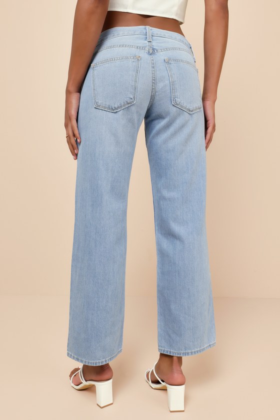Shop Just Black Perfectly Essential Light Wash Mid-rise Relaxed Wide-leg Jeans In Blue