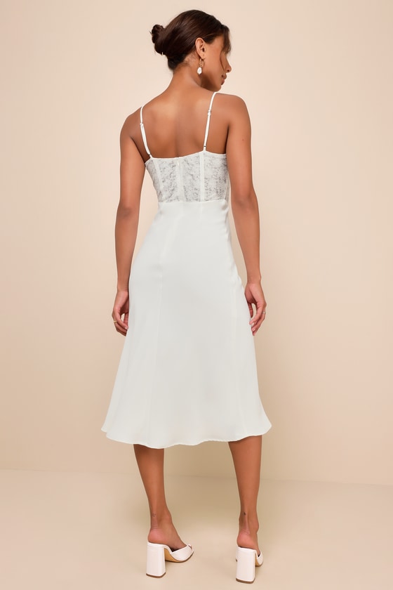 Lulus Muse Behavior White Lace Bustier Sleeveless Midi Dress In White
