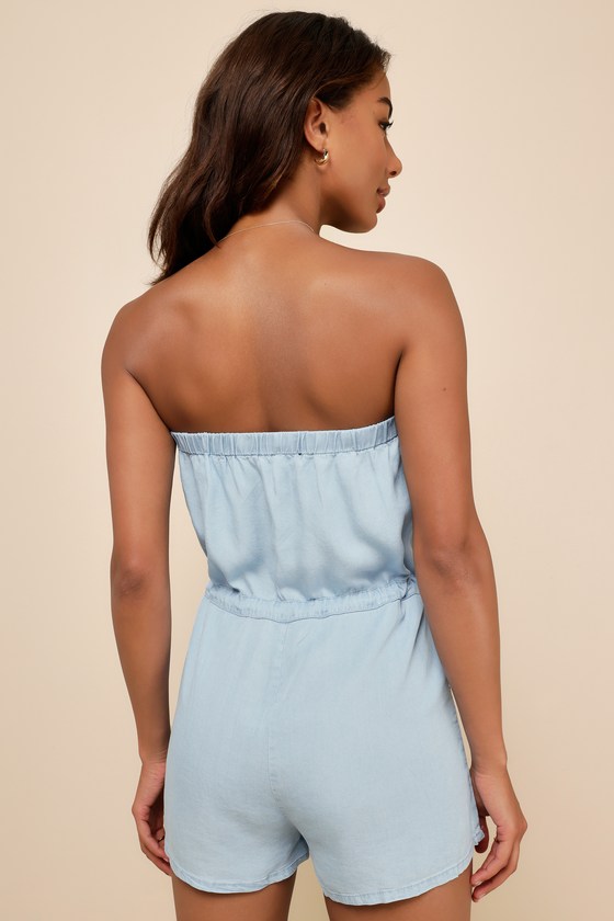 Light Blue Chambray Romper - Strapless Romper - Pull-On Romper - Lulus