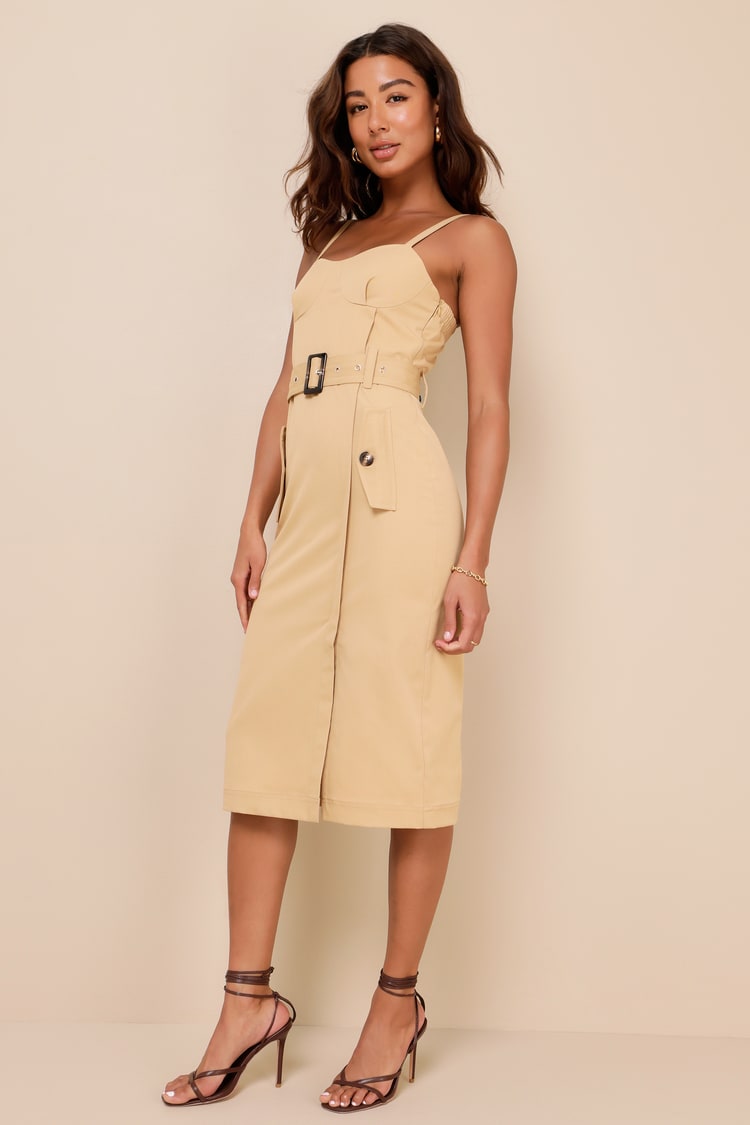 Steve Madden Adley - Tan Cargo Dress - Bustier Belt Midi Dress - Lulus