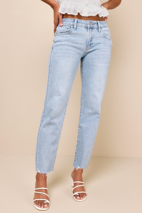 Jbd Essential Effect Light Wash Mid Rise Straight Leg Raw Hem Jeans In Blue