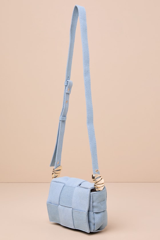 Shop Billini Birdy Light Blue Denim Woven Crossbody Bag