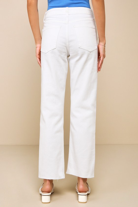 Shop Lulus Enviable Aura White High-rise Raw Hem Straight Leg Jeans