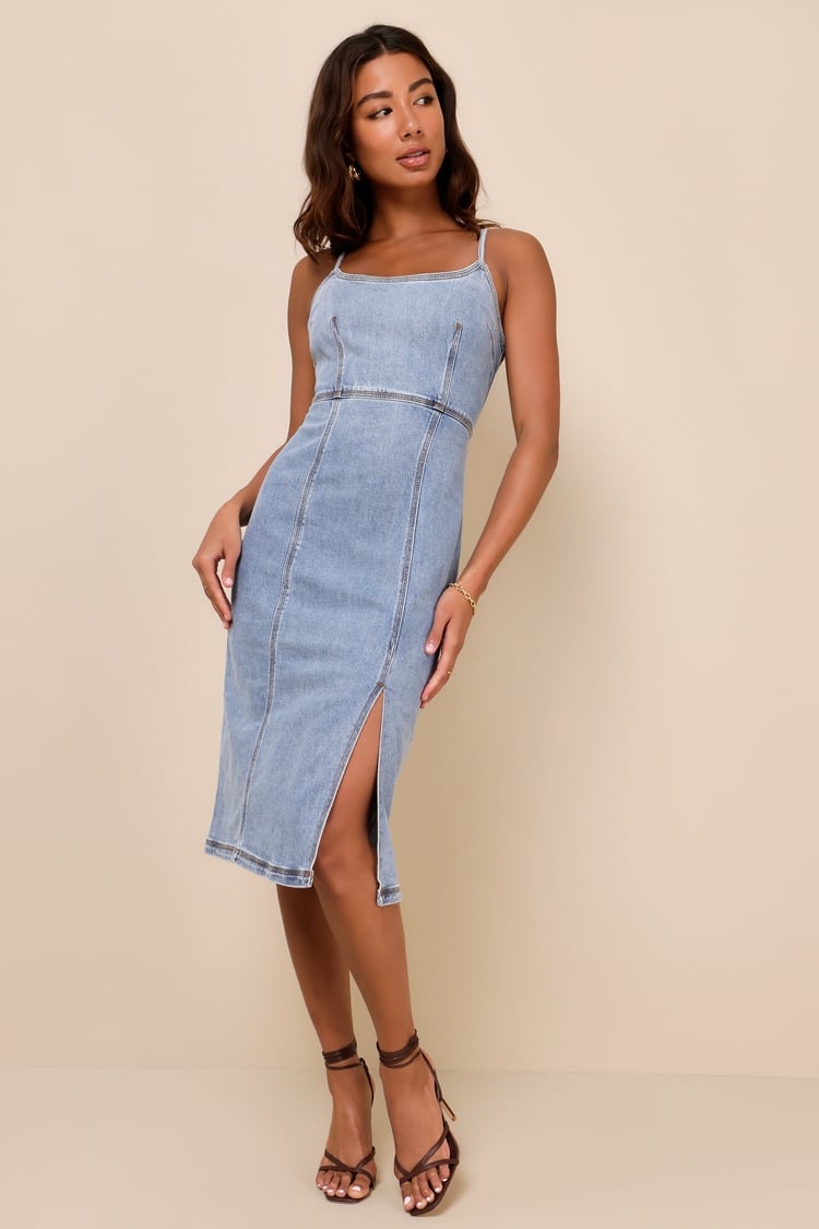 Steve Madden Gisele - Light Wash Midi Dress - Denim Midi Dress - Lulus