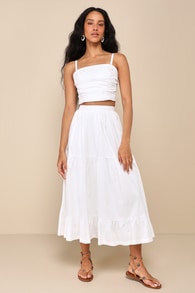Daytime Perfection White Cotton Tiered Midi Skirt 1