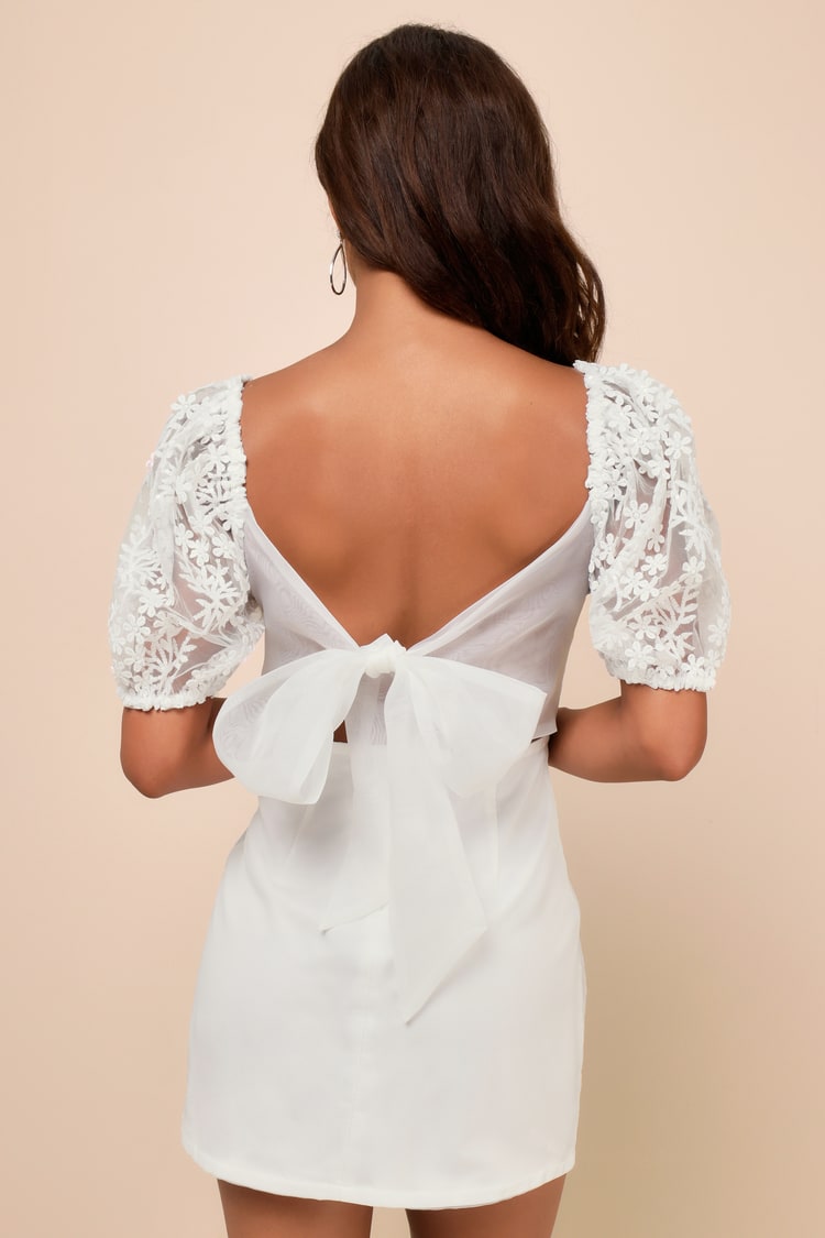 Charming Potential White Organza Backless Puff Sleeve Mini Dress