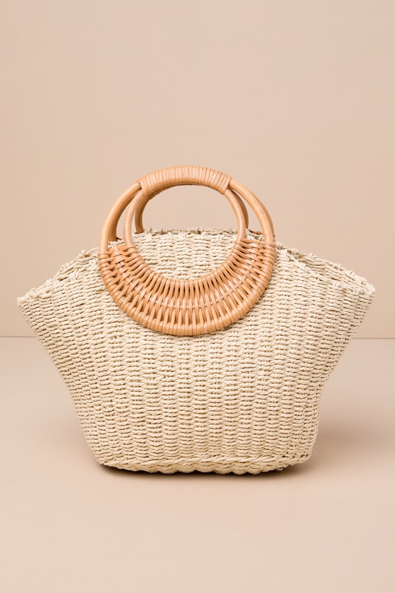 Shop Lulus Beachy Ideal Beige Woven Straw Circle Handle Bag