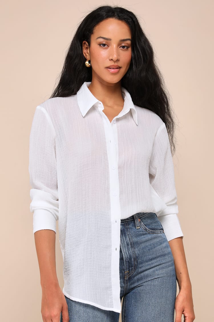 sheer white dress shirt Reformation Will Oversized Sheer Shirt In White
