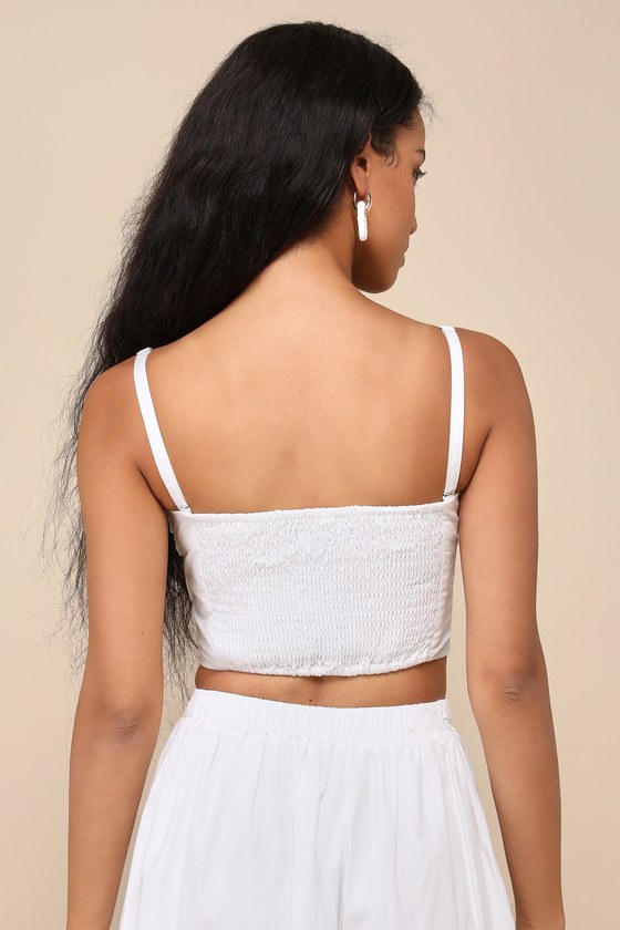Lulus Daytime Perfection White Cotton Pleated Cropped Sleeveless Top In White