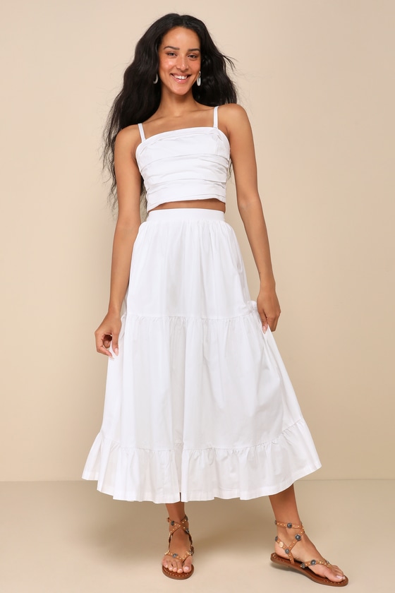 Lulus Daytime Perfection White Cotton Pleated Cropped Sleeveless Top In White