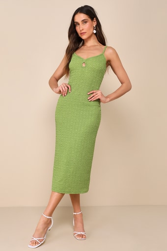 Patio Views Green Textured Knit Sleeveless Midi Dress