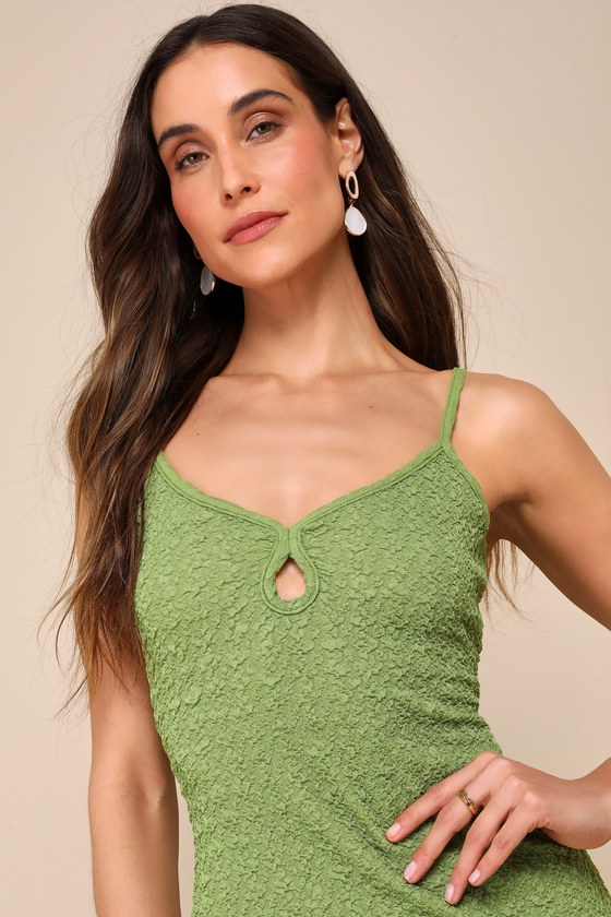 Shop Lulus Patio Views Green Textured Knit Sleeveless Midi Dress