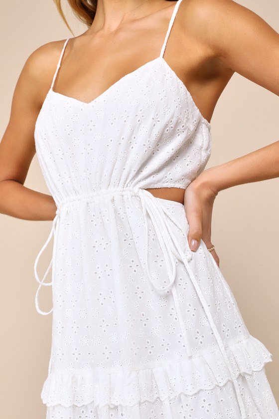 Shop Lulus Summertime Babe White Eyelet Embroidered Cutout Midi Dress