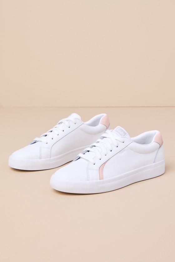 Shop Keds Pursuit White And Blush Leather Lace-up Sneakers