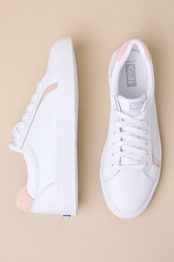 Shop Keds Pursuit White And Blush Leather Lace-up Sneakers