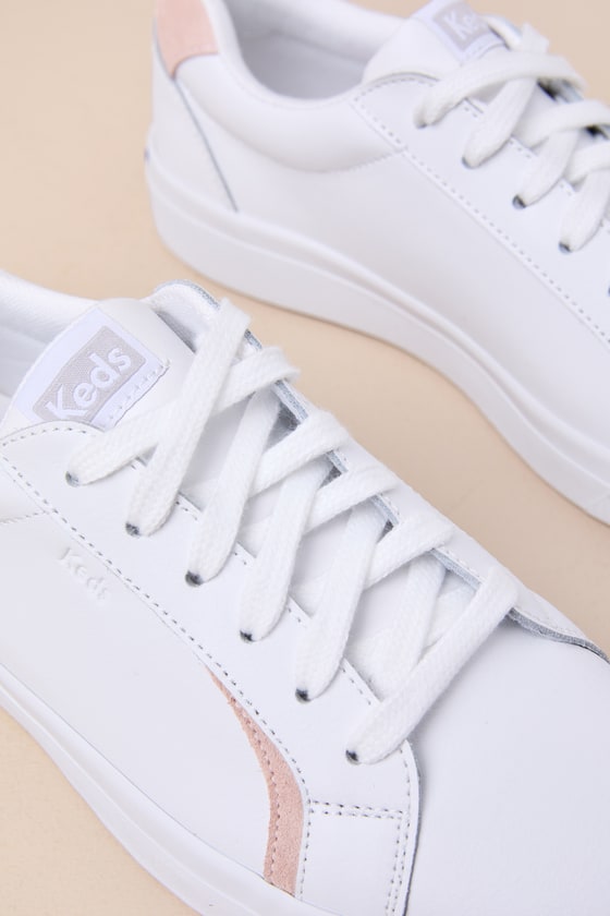 Shop Keds Pursuit White And Blush Leather Lace-up Sneakers