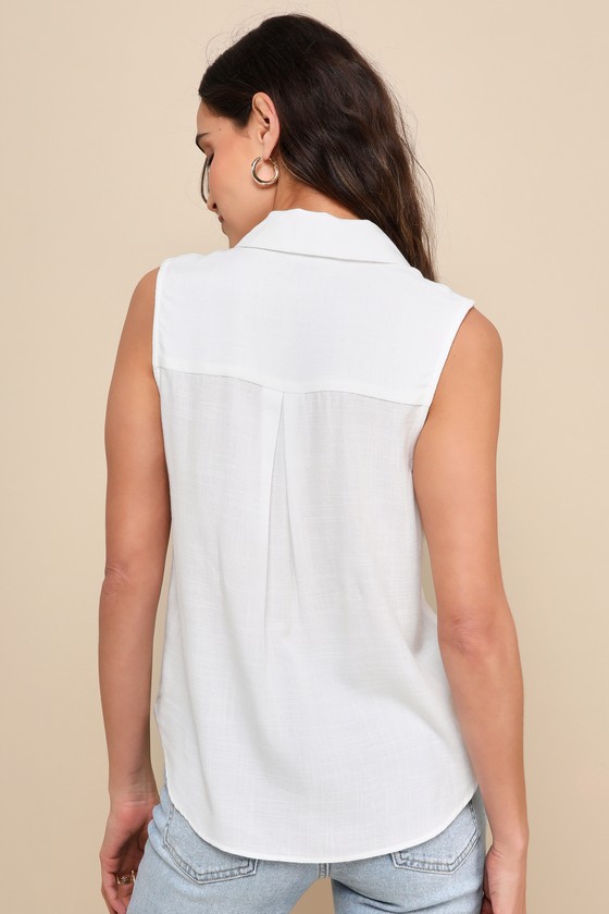 Chic White Top - Collared Top - Sleeveless Top - Office Top - Lulus