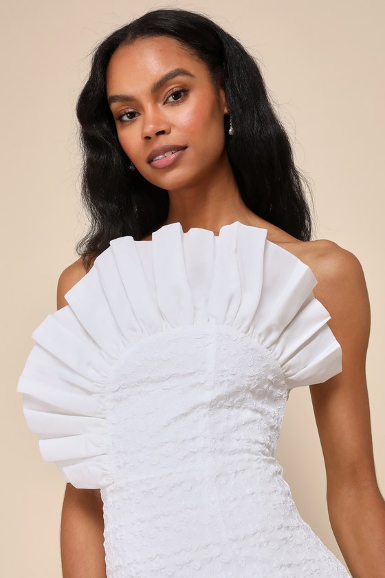 Shop Lulus Brightest Aura White Jacquard Ruffled Strapless Midi Dress